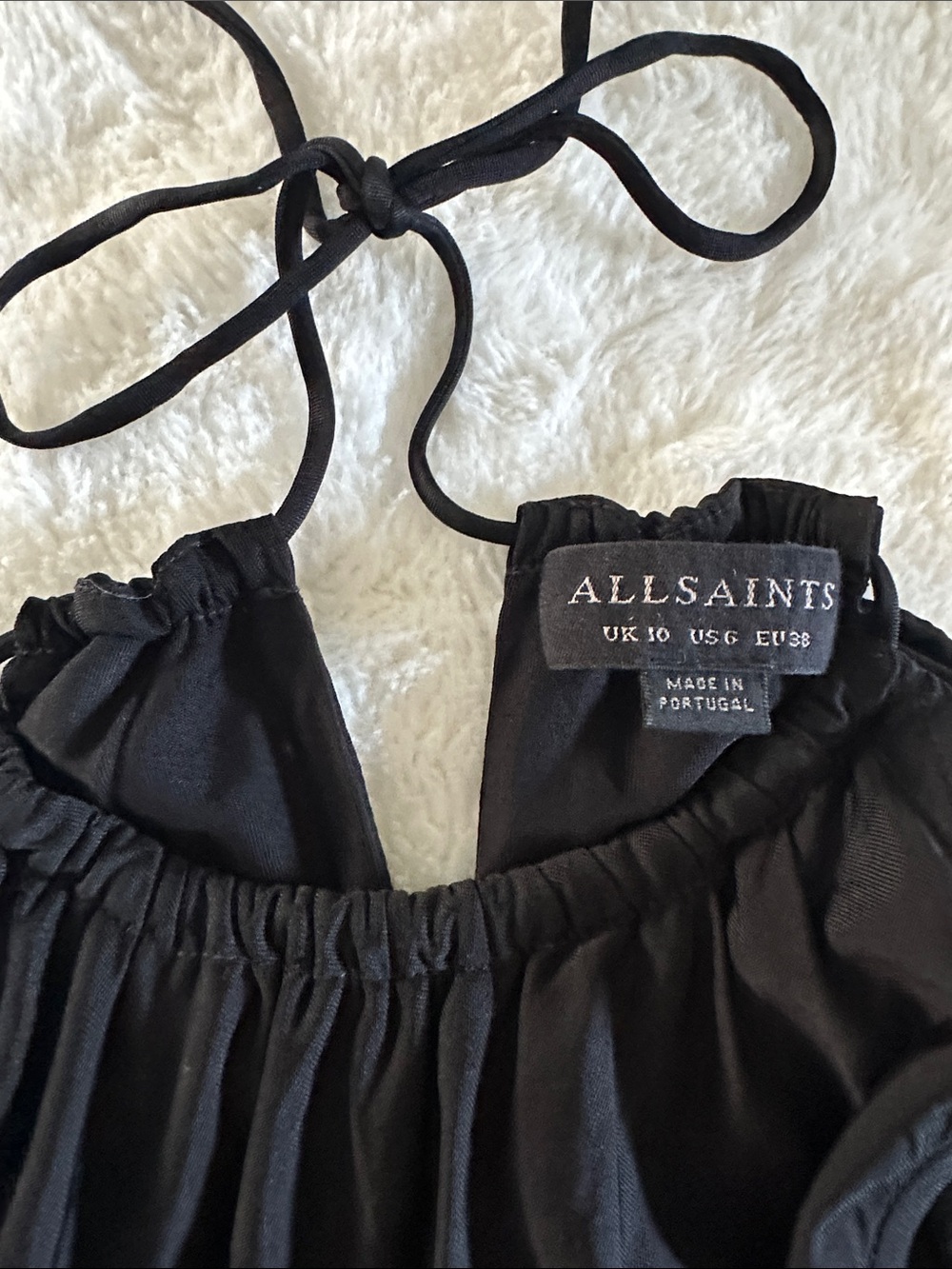 AllSaints Black Halter Tie Gathered Neck Top - Picture 2 of 8